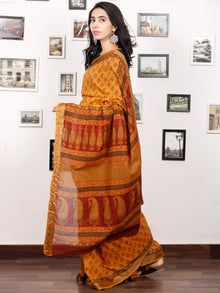 Rust Orange Maroon Black Bagh Printed Maheshwari Cotton Saree - S031703314