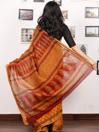 Rust Orange Maroon Black Bagh Printed Maheshwari Cotton Saree - S031703314