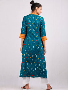Dark Green Mustard Yellow Bandhani  Printed Glace Cotton Kurta  - K180F1850