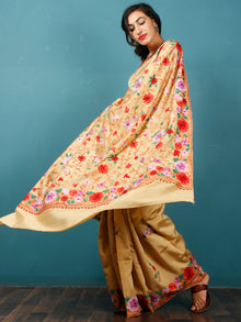 Yellow Lavender Red Green Aari Embroidered Bhagalpuri Silk Saree From Kashmir  - S031703064