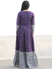 Violet Grey Ivory Hand Woven Cotton Mercerized  Ikat Tier Dress - D175F840