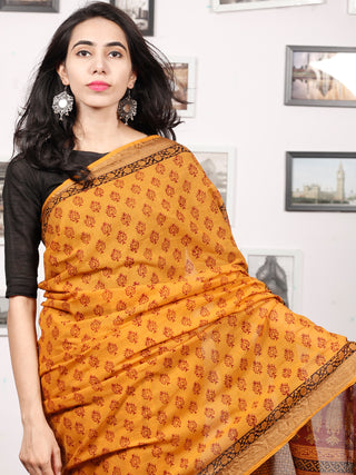 Rust Orange Maroon Black Bagh Printed Maheshwari Cotton Saree - S031703314