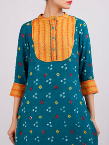 Dark Green Mustard Yellow Bandhani  Printed Glace Cotton Kurta  - K180F1850