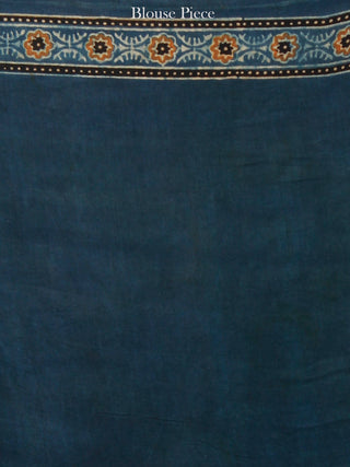 Indigo Rust Ivory Black Ajrakh Hand Block Printed Modal Silk Saree in Natural Colors - S031703355