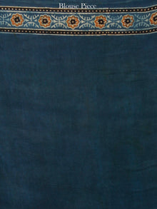 Indigo Rust Ivory Black Ajrakh Hand Block Printed Modal Silk Saree in Natural Colors - S031703355