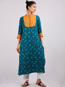 Dark Green Mustard Yellow Bandhani  Printed Glace Cotton Kurta  - K180F1850