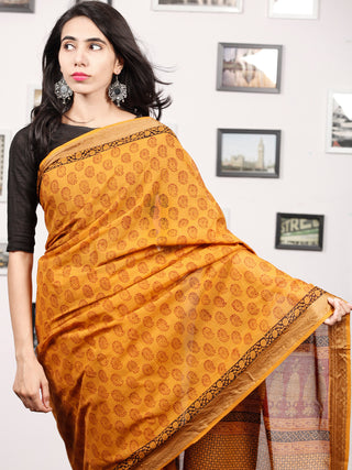 Orange Maroon Black Bagh Printed Maheshwari Cotton Saree - S031703315