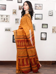 Orange Maroon Black Bagh Printed Maheshwari Cotton Saree - S031703315