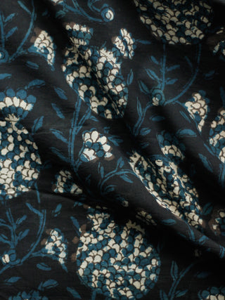 Black Ivory Teal Green Hand Block Printed Cotton Fabric Per Meter - F001F1823