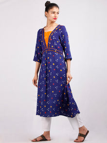 Purple Mustard Yellow Bandhani  Printed Glace Cotton Kurta  - K181F1847