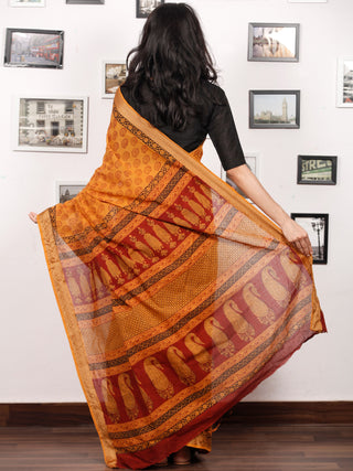 Orange Maroon Black Bagh Printed Maheshwari Cotton Saree - S031703315
