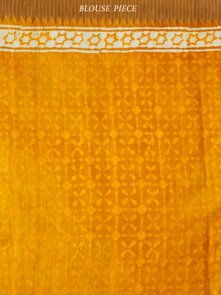 Golden Yellow Ivory Chanderi Silk Hand Block Printed Saree With Geecha Border - S031703599