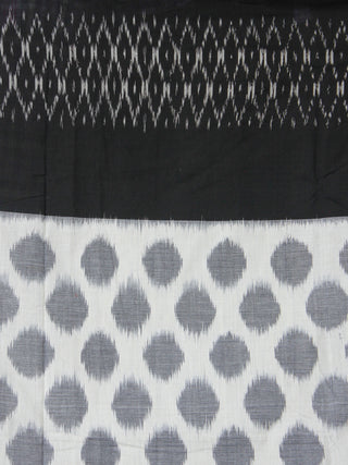 Black White Grey Double Ikat Handwoven Cotton Saree - S031703654