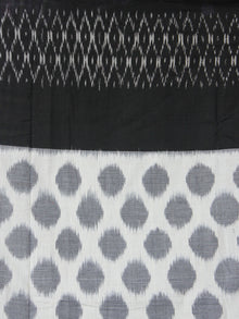 Black White Grey Double Ikat Handwoven Cotton Saree - S031703654