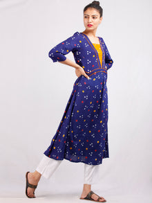 Purple Mustard Yellow Bandhani  Printed Glace Cotton Kurta  - K181F1847