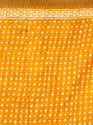 Golden Yellow Ivory Chanderi Silk Hand Block Printed Saree With Geecha Border - S031703599