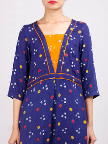 Purple Mustard Yellow Bandhani  Printed Glace Cotton Kurta  - K181F1847
