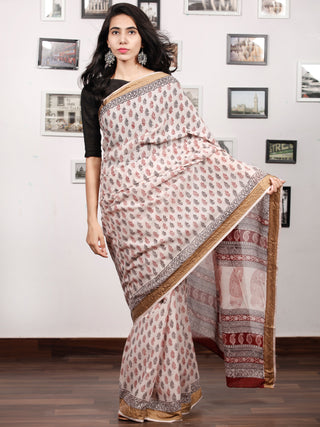 Beige Black Maroon Bagh Printed Maheshwari Cotton Saree - S031703299