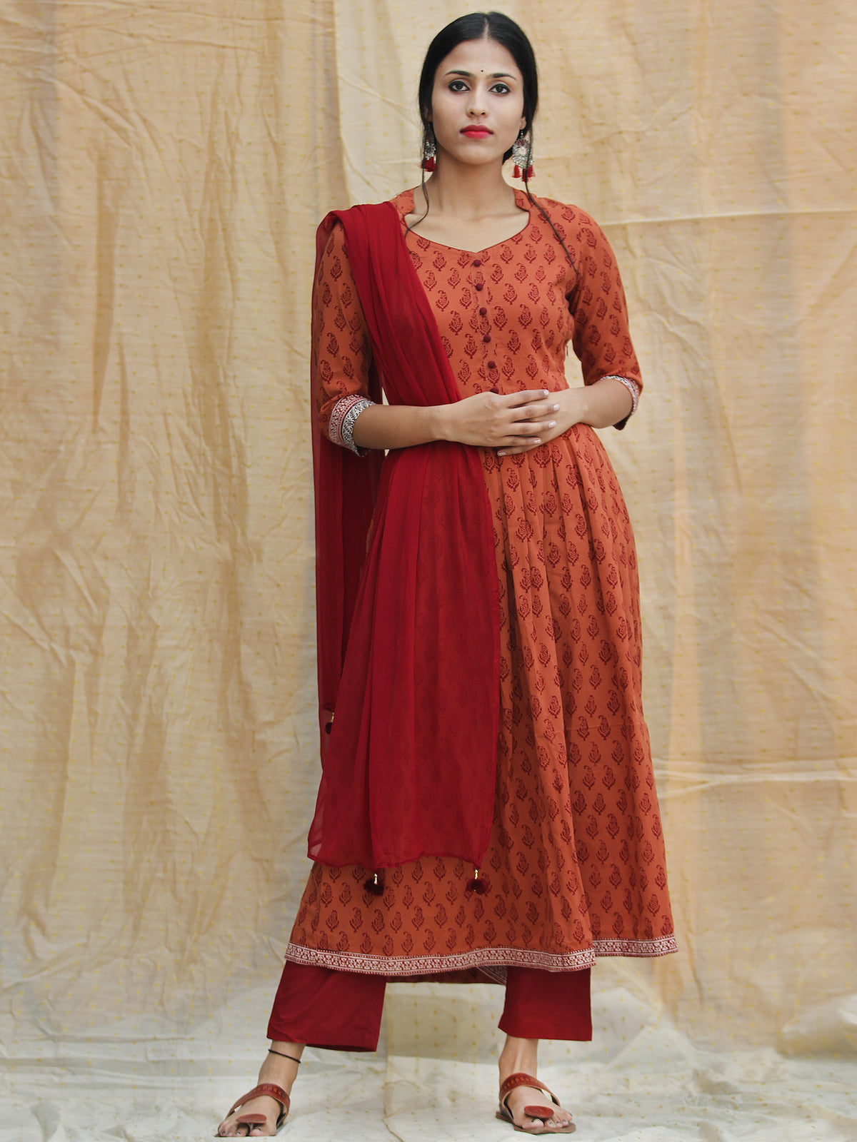 Afsana - Hand Block Bagh Printed Anarkali Kurta Palazzo Set With Dupatta - SS01F1708