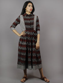 Black Red Grey Ikkat Dress With Side Pockets - D3756801