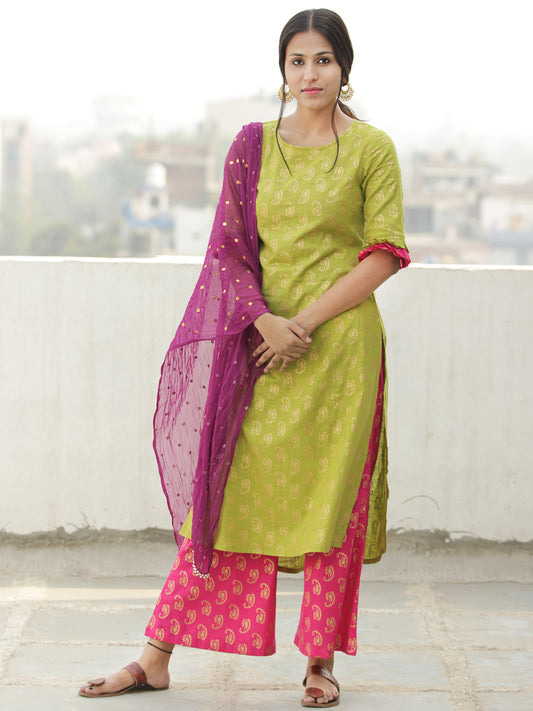 Gold Story - Block Gold Printed Kurta Palazzo Set With Dupatta - SS01FXXXX