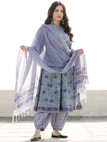 Zohra Nazmil - Set of Anarkali Kurta Salwar & Kota Doria Dupatta - KS13E2516D