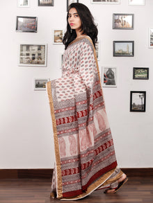 Beige Black Maroon Bagh Printed Maheshwari Cotton Saree - S031703299