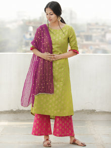 Gold Story - Block Gold Printed Kurta Palazzo Set With Dupatta - SS01FXXXX