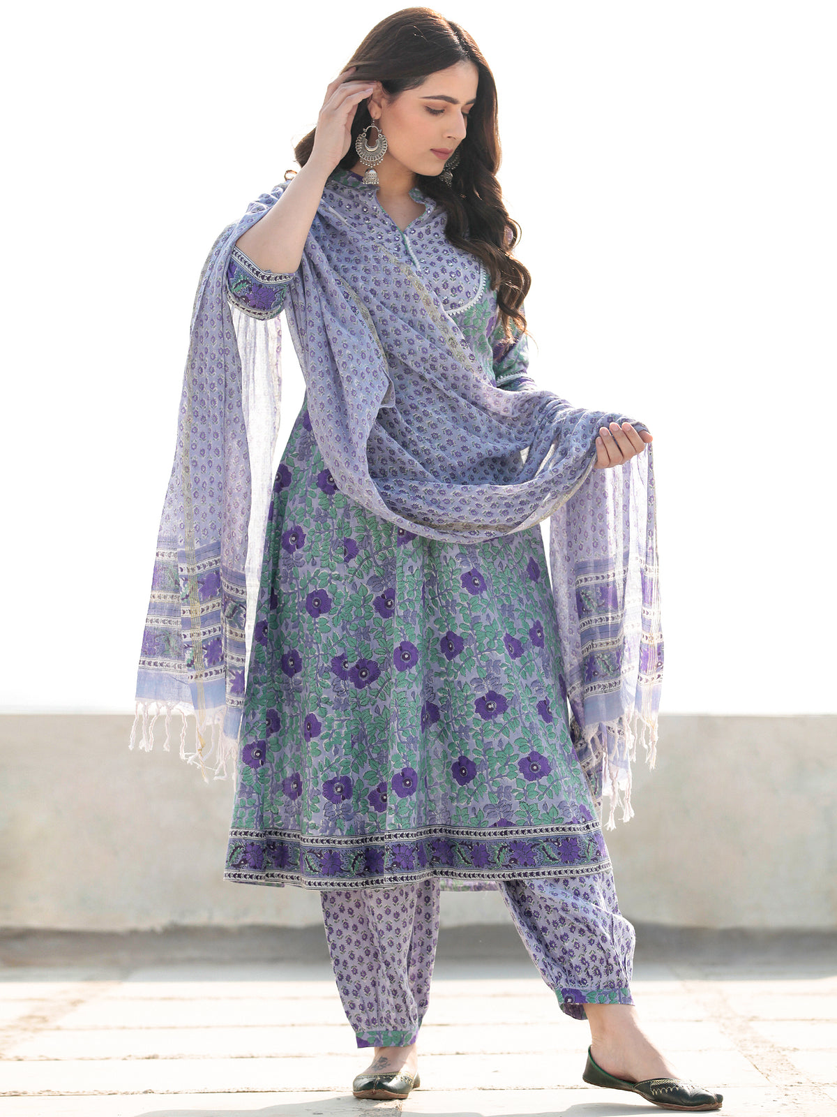 Zohra Nazmil - Set of Anarkali Kurta Salwar & Kota Doria Dupatta - KS13E2516D