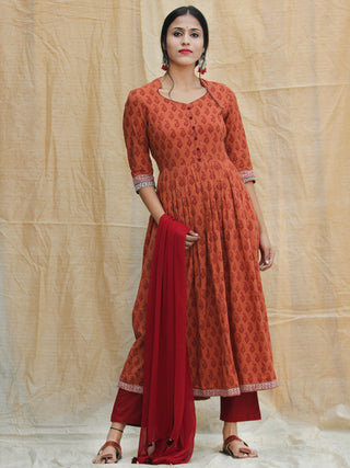 Afsana - Hand Block Bagh Printed Anarkali Kurta Palazzo Set With Dupatta - SS01F1708