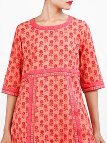 Peach Orange Pink Brown Cotton Hand Block Printed Kurta & Pants - Set of 2 - SS01F1877