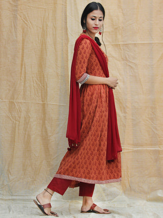 Afsana - Hand Block Bagh Printed Anarkali Kurta Palazzo Set With Dupatta - SS01F1708