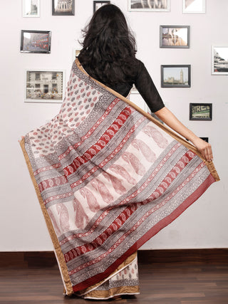 Beige Black Maroon Bagh Printed Maheshwari Cotton Saree - S031703299