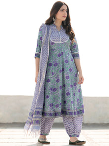 Zohra Nazmil - Set of Anarkali Kurta Salwar & Kota Doria Dupatta - KS13E2516D