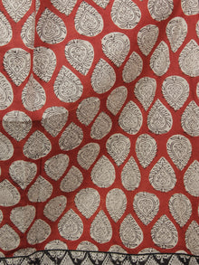 Red Beige Black Hand Block Printed Long Cotton Dress With Box Pleats & Side Pockets - D2522602