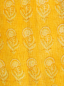 Yellow Orange Ivory Hand Block Printed Kota Doria Saree in Natural Colors - S031703107