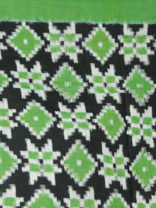 Green Black White Telia Rumal Double Ikat Handwoven Pochampally Mercerized Cotton Saree - S031703641