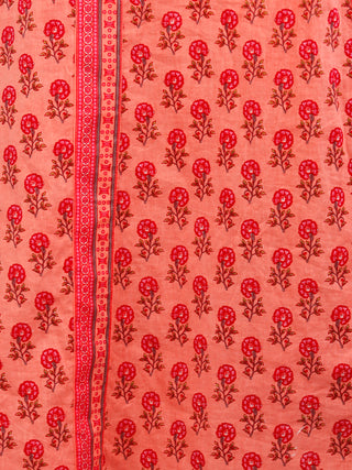 Peach Orange Pink Brown Cotton Hand Block Printed Kurta & Pants - Set of 2 - SS01F1877