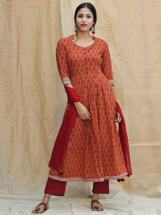 Afsana - Hand Block Bagh Printed Anarkali Kurta Palazzo Set With Dupatta - SS01F1708