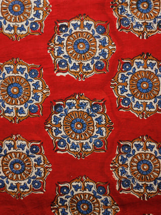 Red Ivory Indigo Rust Hand Block Printed Cotton Fabric Per Meter - F001F1825