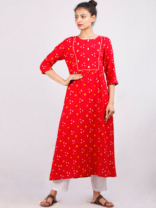 Red Mustard White Bandhani  Printed Glace Cotton Kurta With Gotta Work  - K182F1851