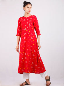 Red Mustard White Bandhani  Printed Glace Cotton Kurta With Gotta Work  - K182F1851