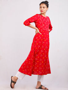 Red Mustard White Bandhani  Printed Glace Cotton Kurta With Gotta Work  - K182F1851