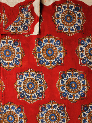 Red Ivory Indigo Rust Hand Block Printed Cotton Fabric Per Meter - F001F1825