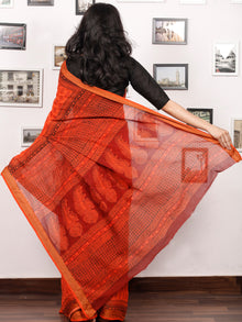 Coral Maroon Black Bagh Printed Maheshwari Cotton Saree - S031703316