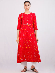 Red Mustard White Bandhani  Printed Glace Cotton Kurta With Gotta Work  - K182F1851