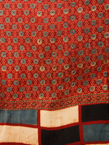 Red Indigo Ivory Black Ajrakh Hand Block Printed Modal Silk Saree in Natural Colors - S031703357
