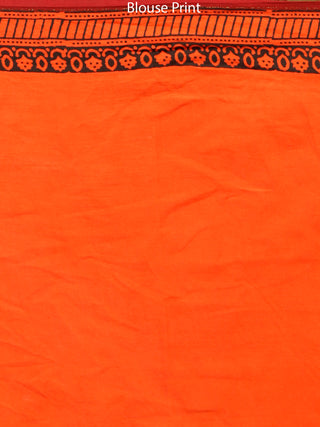 Coral Maroon Black Bagh Printed Maheshwari Cotton Saree - S031703316