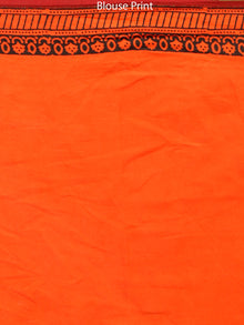 Coral Maroon Black Bagh Printed Maheshwari Cotton Saree - S031703316