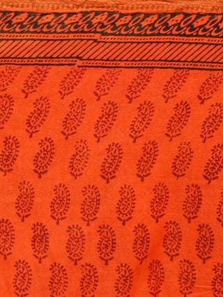 Coral Maroon Black Bagh Printed Maheshwari Cotton Saree - S031703316